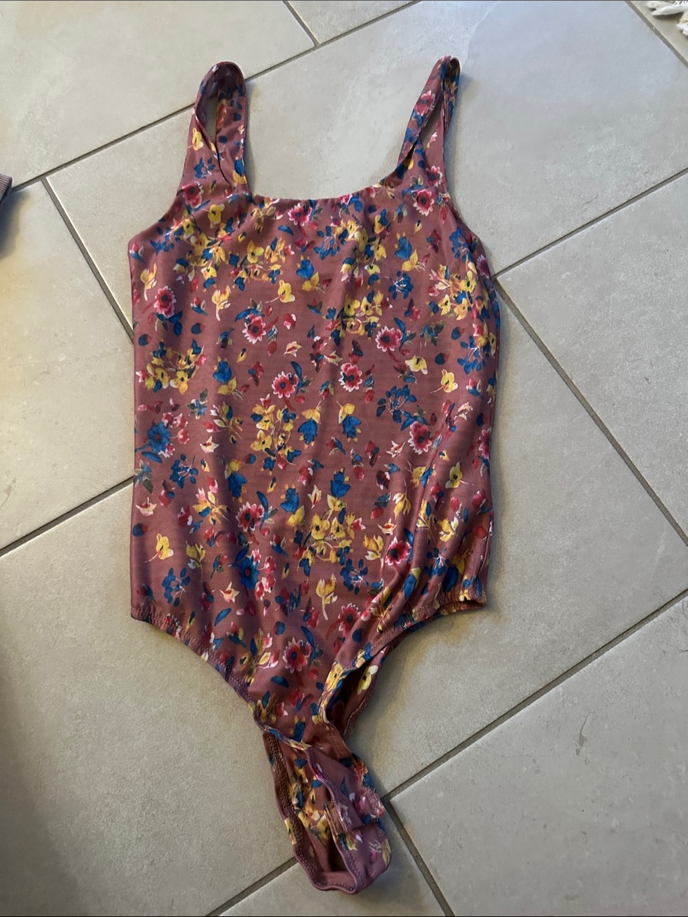 Lulu's Mauve Floral One-Piece body suit with Yellow & Blue Flowers